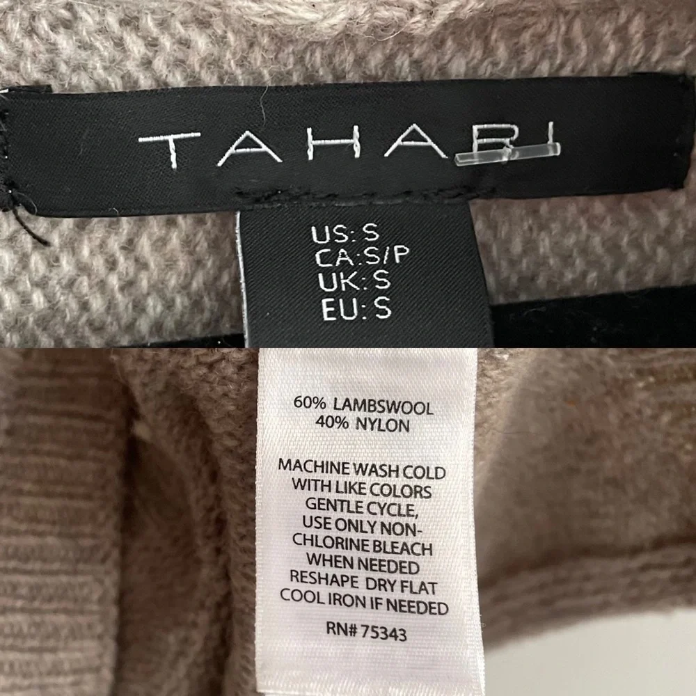 TAHARI Oversized Wo Cowl Neck Poncho Sweater Tan Beige S - Picture 4 of 4
